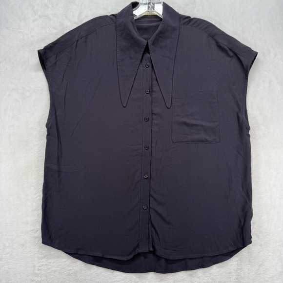 Mod‎ Ref Sleeveless Button Down Top Relaxed Fit Collared Blouse Black S - Picture 1 of 8